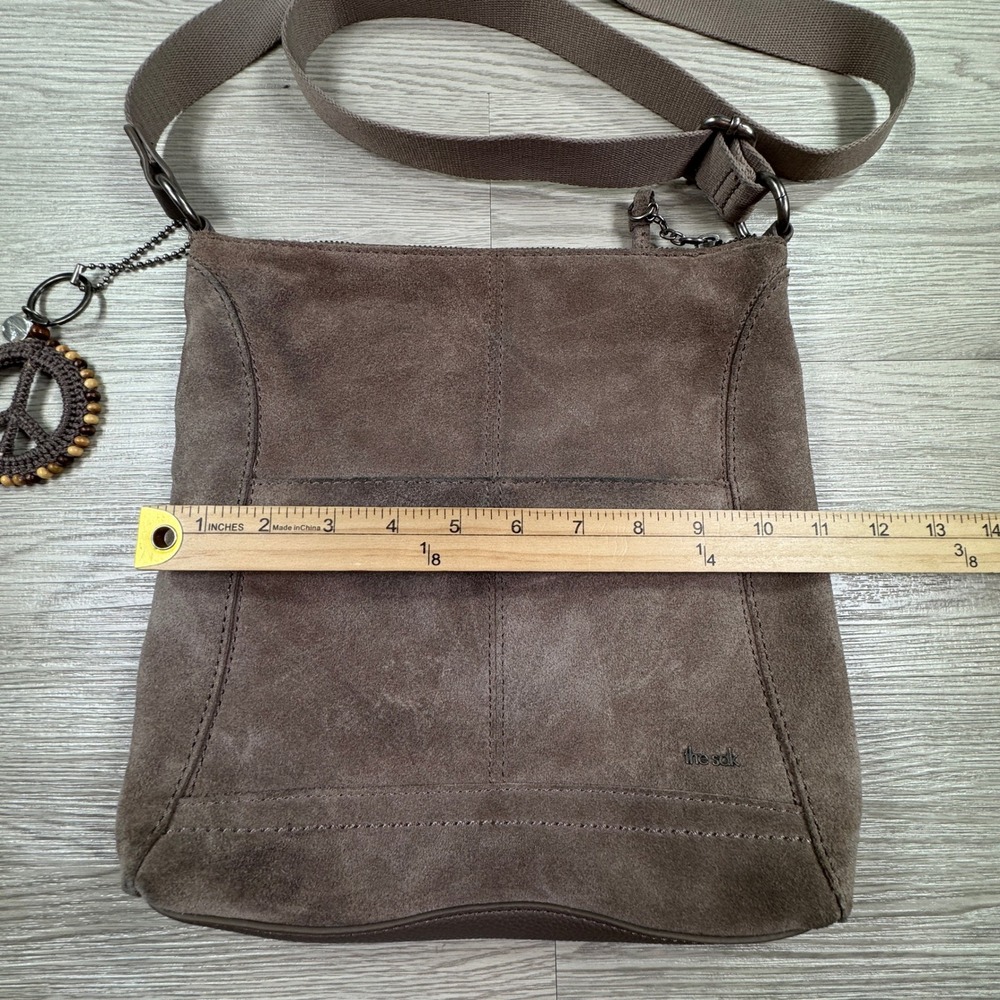 The Sak Women's Crossbody Bag Suede Leather Brown Medium Peace Sign Charm Boho - Picture 4 of 8